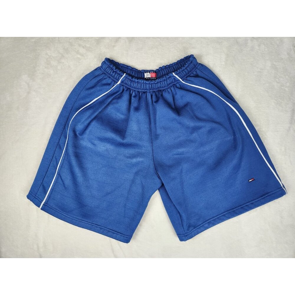 Vintage Tommy Hilfiger Men's Sweat Shorts Size Small Blue Stretch Waist Wide Leg